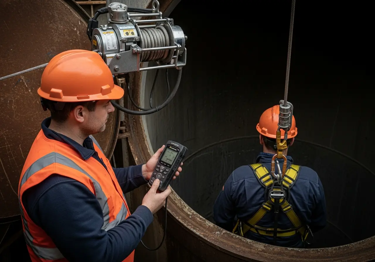 Proper safety controls and PPE for espacio confinado work