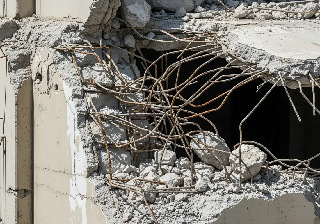 Close-up of peligros de demolición on a demolición job site