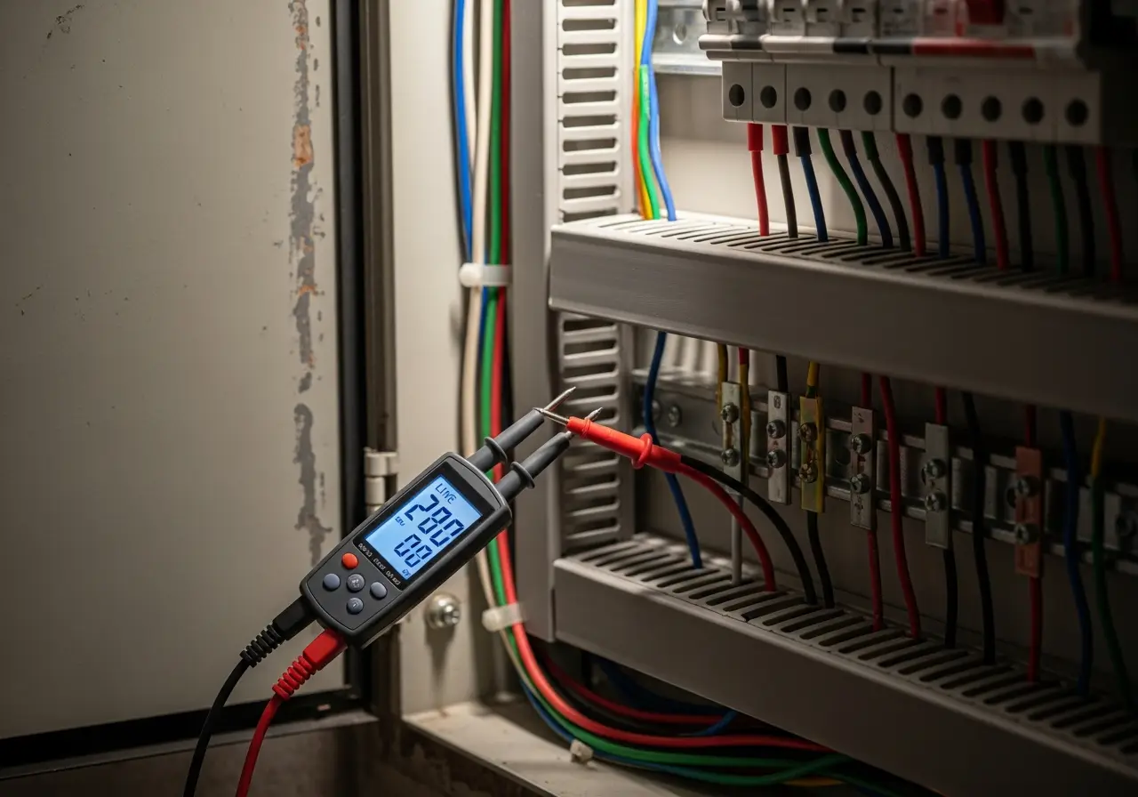 Close-up of peligros eléctricos on a electricidad job site