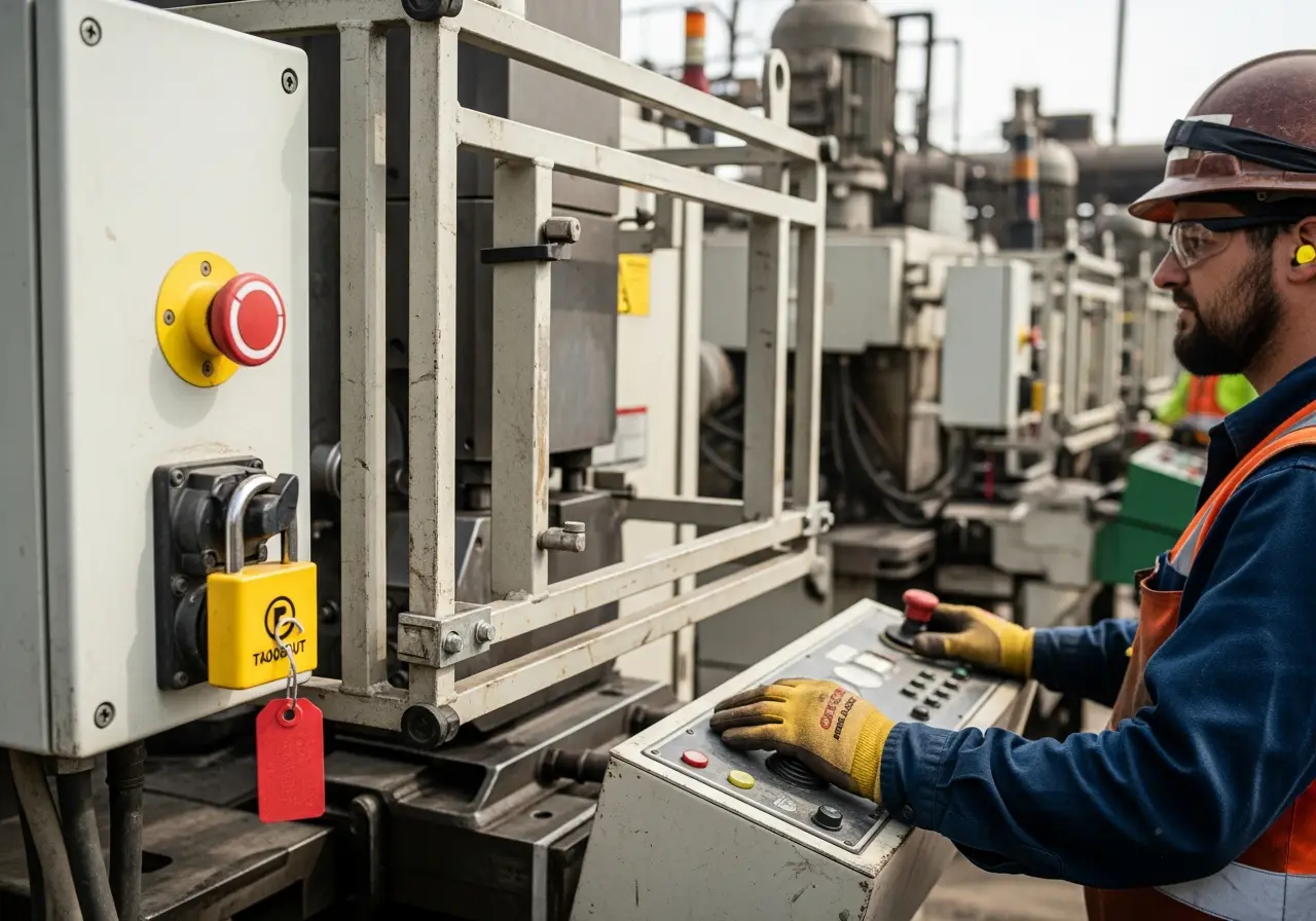 Proper safety controls and PPE for resguardos de maquinaria work