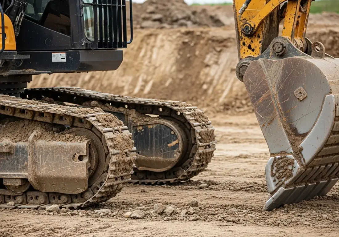 Close-up of peligros en equipo pesado on a equipo pesado job site