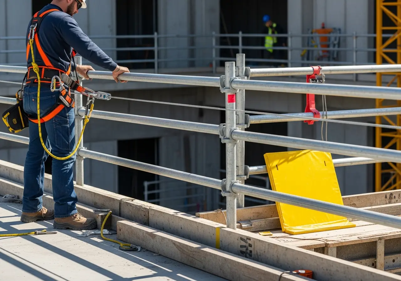 Proper safety controls and PPE for protección contra caídas work