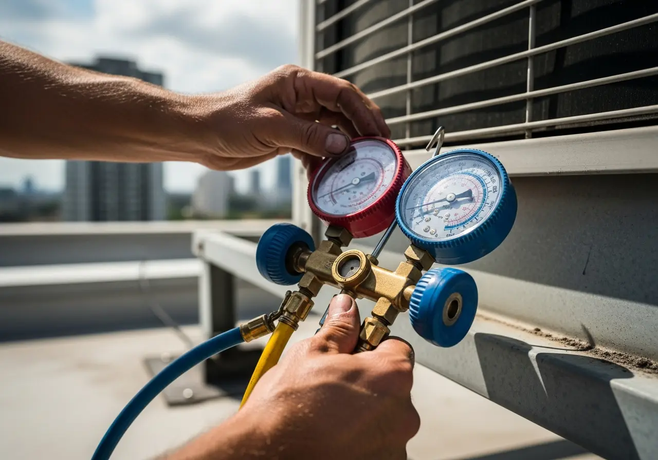 Close-up of peligros en hvac on a hvac job site
