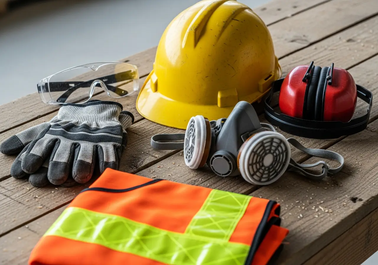 Close-up of brechas en equipo de protección personal on a epp job site