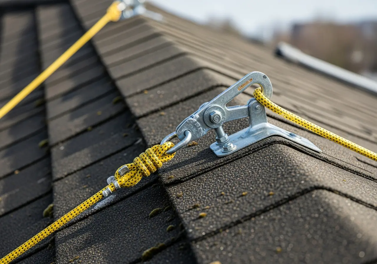 Close-up of peligros en techos on a techado job site