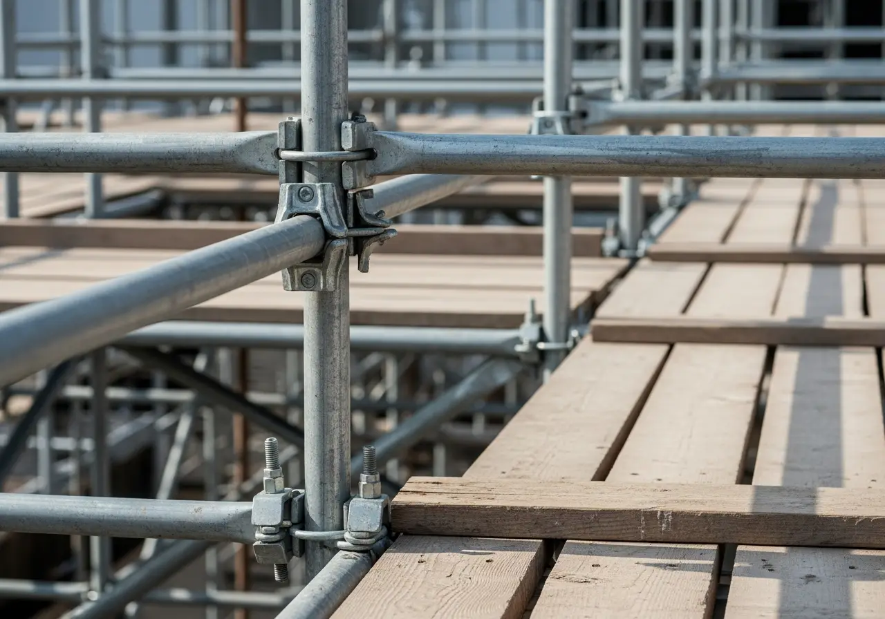 Close-up of peligros en andamios on a andamios job site