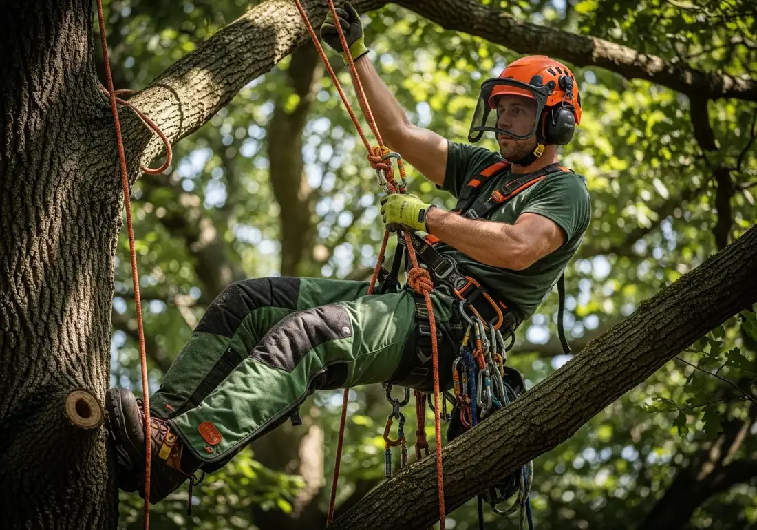 Proper safety controls and PPE for servicio de árbol work