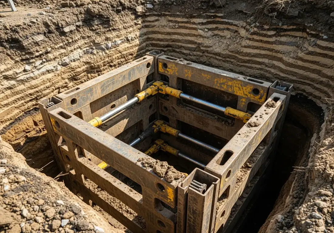 Close-up of peligros en zanjas y excavaciones on a zanjas y excavaciones job site