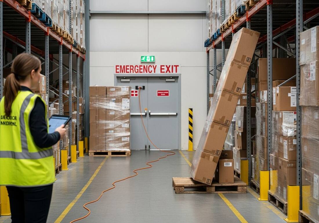 Safety manager reviewing AI-generated inspection reports on a tablet at a manufacturing facility
