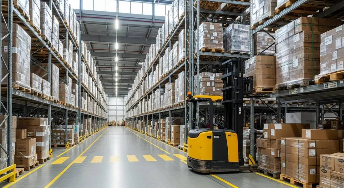 Distribution center receiving dock and pick aisle reviewed for safety hazards by AI