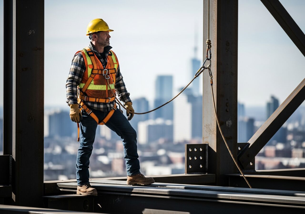 Worker at height on a job site — an example of a high-severity condition OSHA Scan helps prioritize