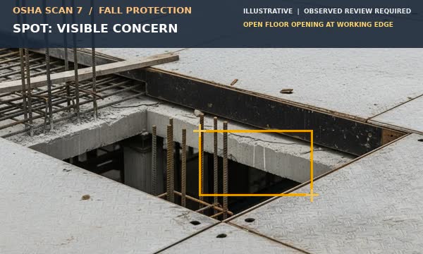 Animation showing an open floor opening at a working edge for observed review