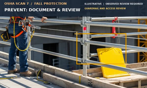 Animation showing guardrail and access details supporting a preventive fall-protection review