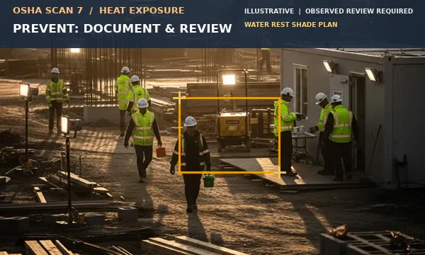 Animation showing an active sun-exposed worksite supporting a water, rest, and shade workflow