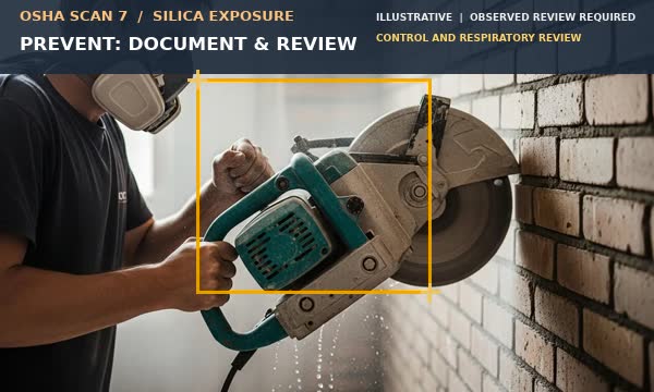 Animation showing a masonry worker using respiratory protection in a controls-documentation workflow